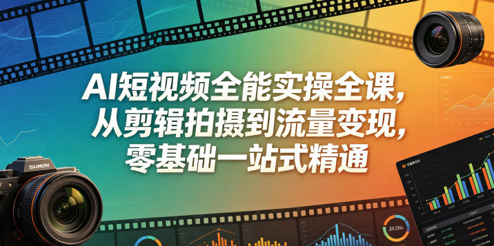 AI短视频全能实操全课，从剪辑拍摄到流量变现，零基础一站式精通-优优云网创