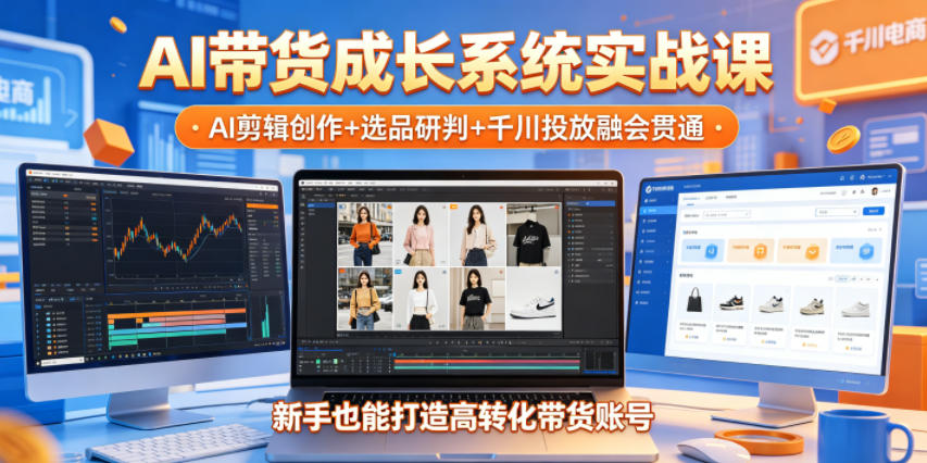 AI带货成长系统实战课，AI剪辑创作+选品研判+千川投放融会贯通，新手也能打造高转化带货账号（更新2026年）-优优云网创