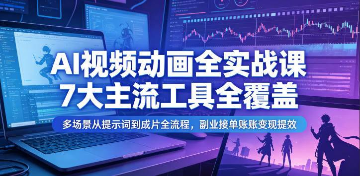 AI视频动画全实战课，7大主流工具全覆盖，多场景从提示词到成片全流程，副业接单账号变现提效-优优云网创
