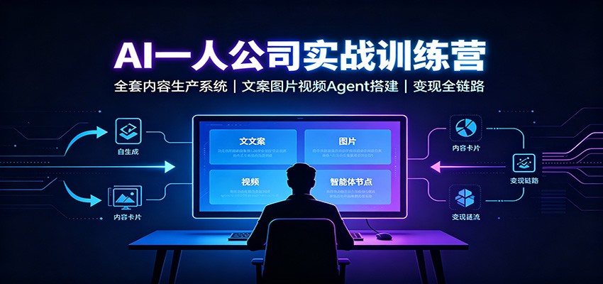 AI创作一人公司实战训练营：全套内容生产系统，文案图片视频Agent搭建变现全链路-优优云网创