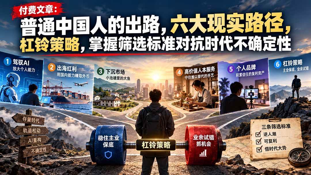 （21058期）付费文章：普通中国人的出路，六大现实路径，杠铃策略，掌握筛选标准对抗时代不确定性-优优云网创