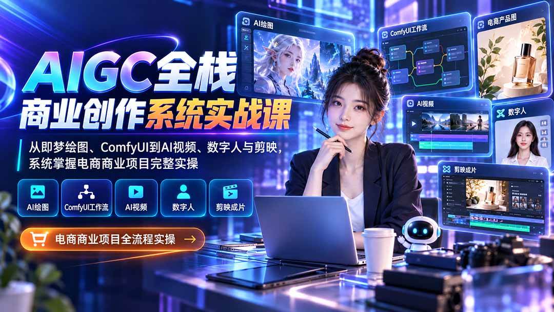 （20342期）AIGC全栈商业创作系统实战课：从即梦绘图、ComfyUI到AI视频、数字人与剪映，系统掌握电商商业项目完整实操-优优云网创