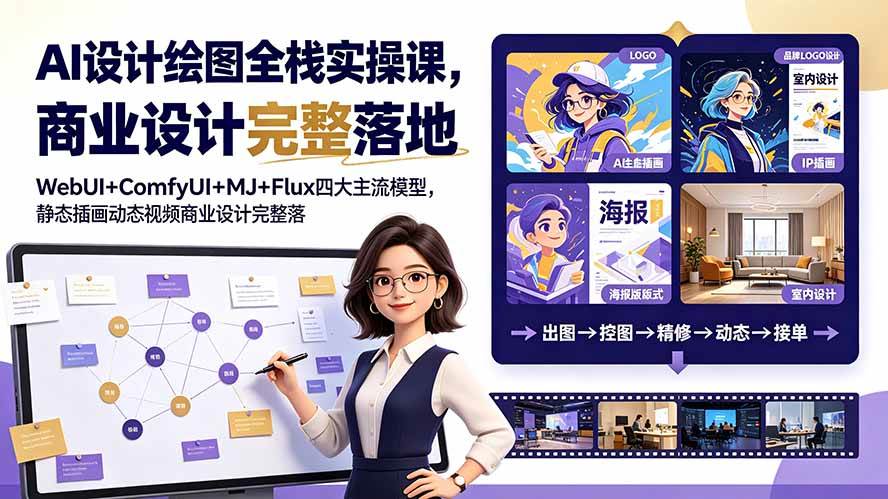 (19244期)AI设计绘图全栈实操课,WebUI+ComfyUI+MJ+Flux四大主流模型,静态插画动态视频商业设计完整落地教程-优优云网创