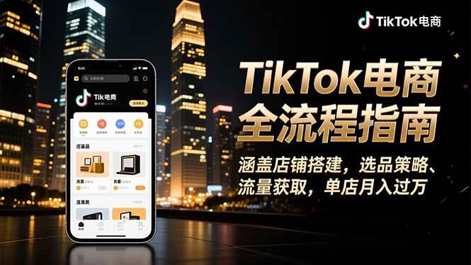 （16524期）TikTok电商全流程指南，涵盖店铺搭建、选品策略、流量获取，单店月入过万-优优云网创