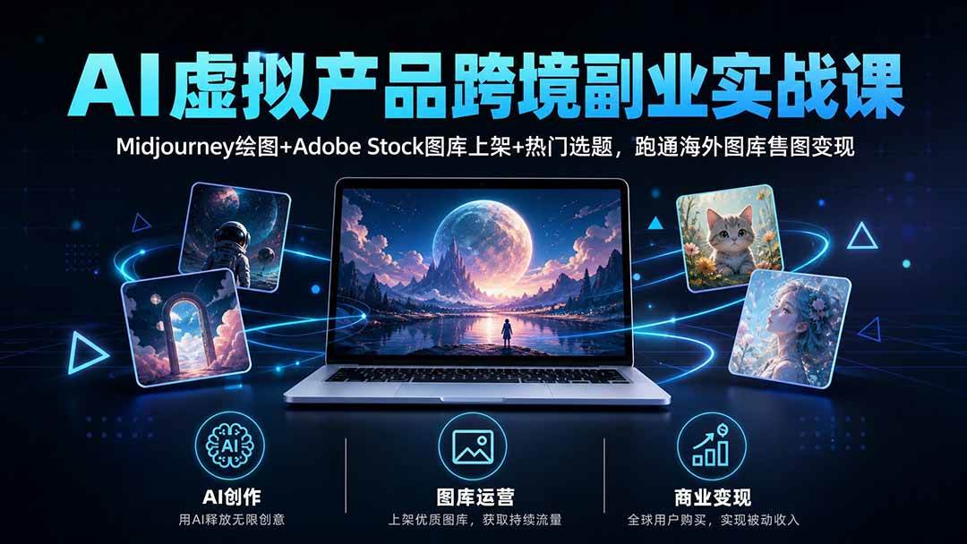 （20514期）AI虚拟产品跨境副业实战课｜Midjourney绘图+Adobe Stock图库上架+热门选题，跑通海外图库售图变现-优优云网创