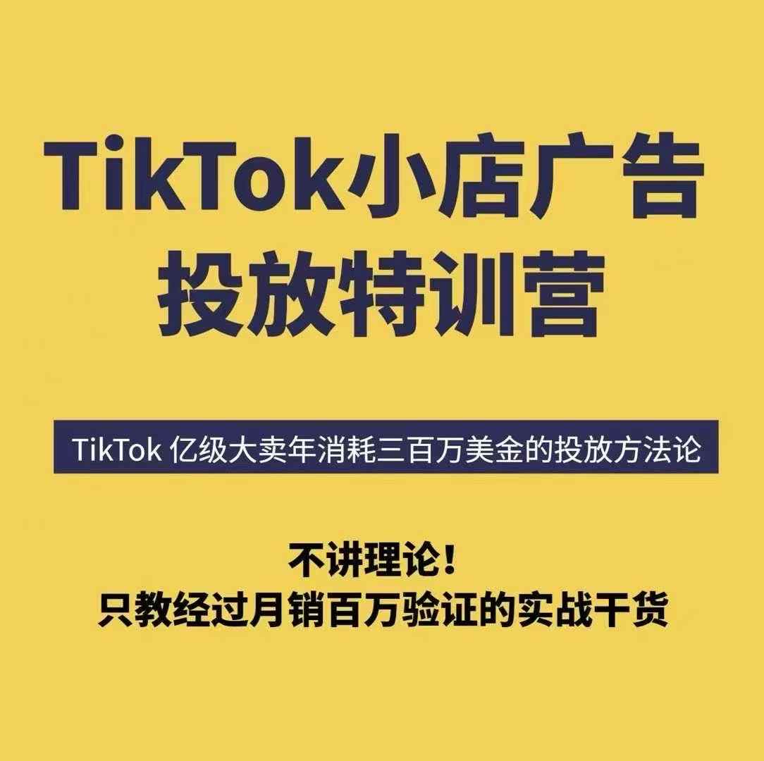 TikTok小店广告投放特训营，6天破局计划专治各种“投不动”，教你经过月销百万验证的实战干货-优优云网创