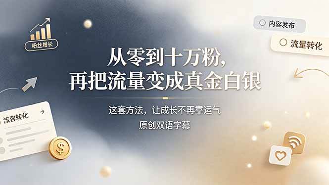 (19198期)从零到十万粉,再把流量变成真金白银——这套方法,让成长不再靠运气【原创双语字幕】-优优云网创