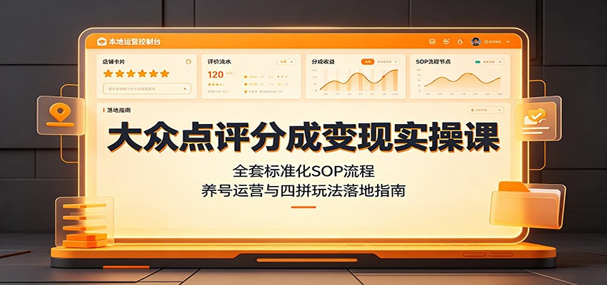 大众点评分成变现实操课：全套标准化SOP流程，养号运营与四拼玩法落地指南-优优云网创