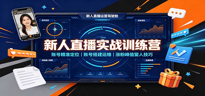 新人直播实战训练营：账号精准定位，账号搭建运维，涨粉峰值留人技巧-优优云网创