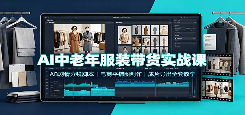 AI中老年服装带货实战课:AB剧情分镜脚本,电商平铺图制作,成片导出全套教学-优优云网创