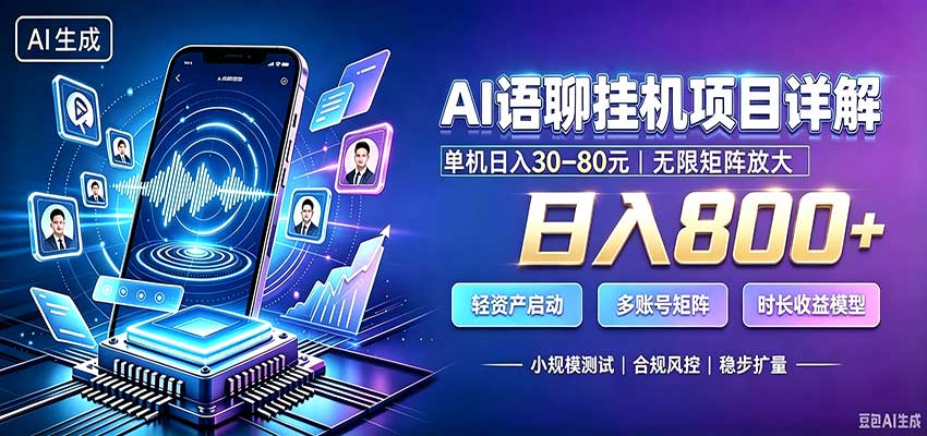 AI语聊挂机，日入800+，适用个人副业，工作室矩阵操作-优优云网创