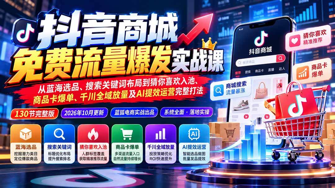 (20959期)抖音商城免费流量爆发实战:从蓝海选品、搜索关键词布局到猜你喜欢入池、商品卡爆单、千川全域放量及AI提效完整打法 (20959期)抖音商城免费流量爆发实战:从蓝海选品、搜索关键词布局到猜你喜欢入池、商品卡爆单、千川全域放量及AI提效完整打法