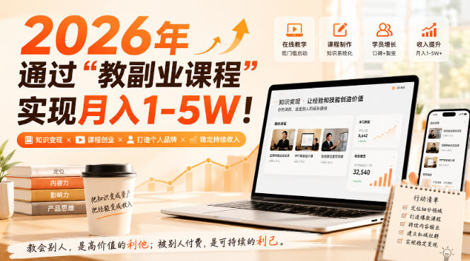2026年通过“教副业课程”实现月入1-5W！毫无保留的全部教给你，长期稳定【揭秘】-优优云网创