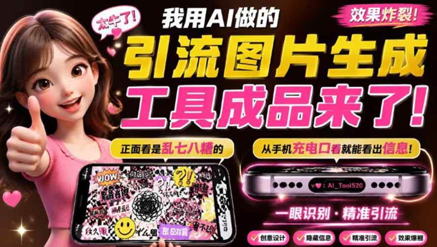 （20182期）自媒体引流工具来了，把你的微信藏到图片中，正面看是乱七八糟的乱码，手机平躺从充电口看就能看出实际内容-优优云网创