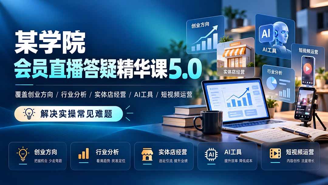 （21097期）某学院会员直播答疑精华课5.0：覆盖创业方向、行业分析、实体店经营、AI工具和短视频运营，解决实操常见难题！-优优云网创