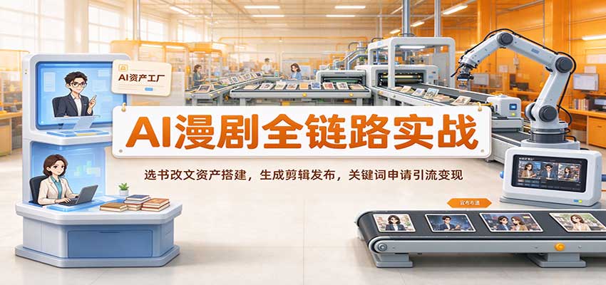 AI漫剧全链路实战：选书改文资产搭建，生成剪辑发布，关键词申请引流变现-优优云网创