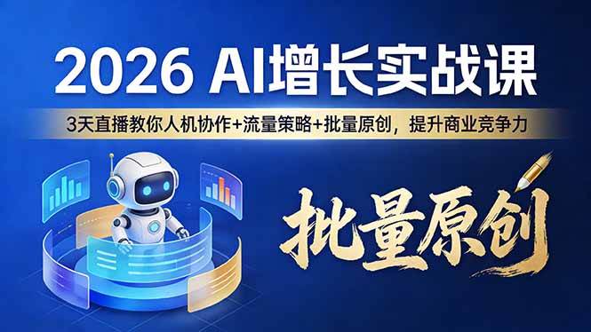 （17662期）2026 AI 增长实战课：3 天直播教你人机协作 + 流量策略 + 批量原创，提升商业竞争力-优优云网创
