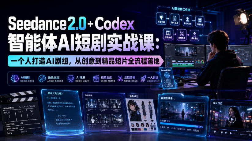 Seedance2.0+Codex智能体AI短剧实战课：一个人打造AI剧组，从创意到精品短片全流程-优优云网创