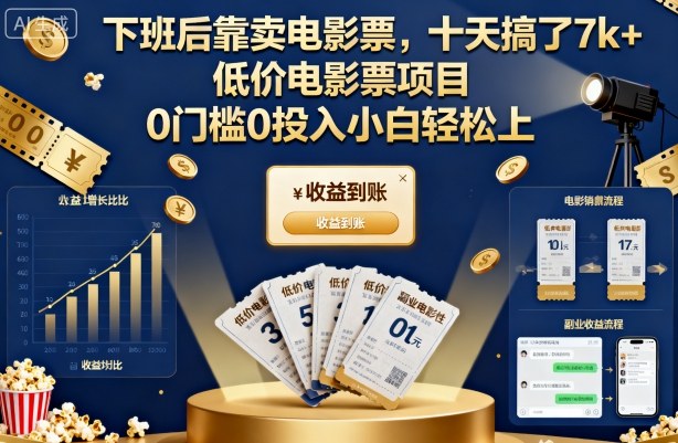 下班后靠卖电影票,十天搞了7k+,低价电影票项目,0门槛0投入小白轻松上手【揭秘】-优优云网创