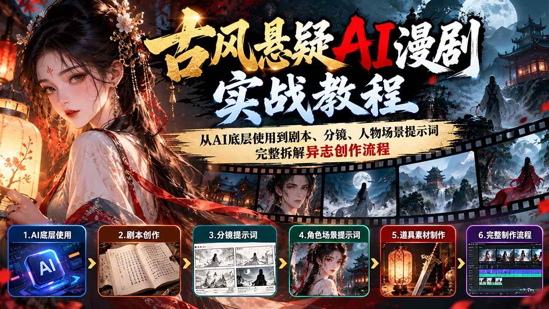 （20798期）古风悬疑AI漫剧实战教程：从AI底层使用到剧本、分镜、人物场景提示词，完整拆解异志创作流程-优优云网创