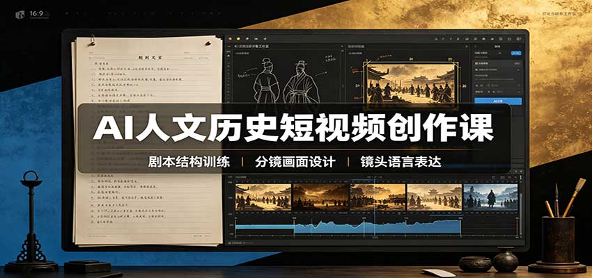 AI人文历史短视频创作课：赛道对标、剧本分镜制图，掌握视频完整产出流程-优优云网创