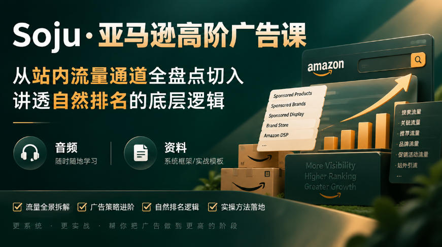亚马逊高阶广告课，从站内流量通道全盘点切入，讲透自然排名的底层逻辑（直播+音频+资料）-优优云网创