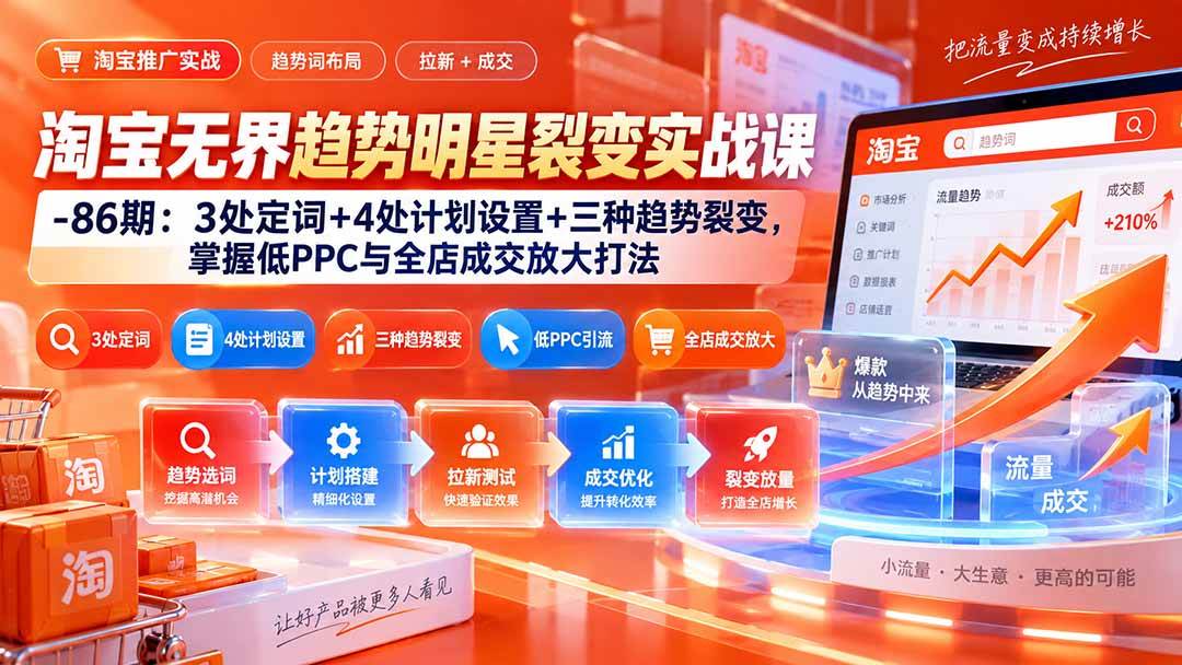 (20320期)淘宝无界趋势明星裂变实战课-86期:3处定词+4处计划设置+三种趋势裂变,掌握低PPC与全店成交放大打法-优优云网创