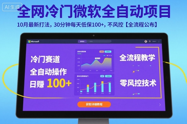 全网冷门微软全自动挂G项目,10月最新打法,30分钟每天低保100+,不风控【全流程公布】【揭秘】-优优云网创
