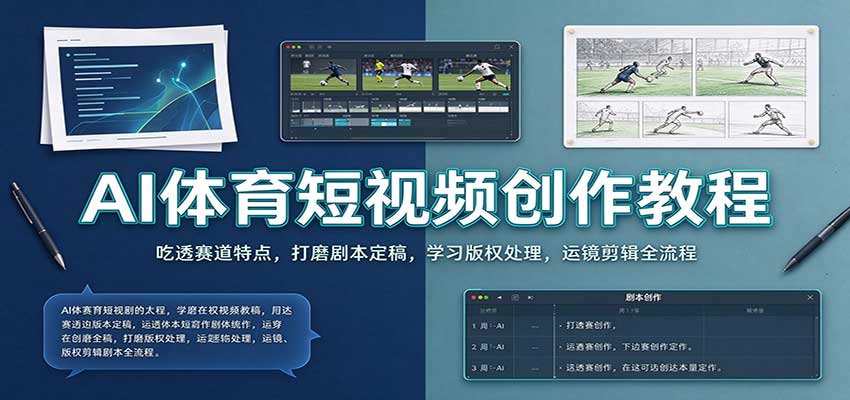 AI体育短视频创作教程：吃透赛道特点，打磨剧本定稿，学习版权处理，运镜剪辑全流程-优优云网创