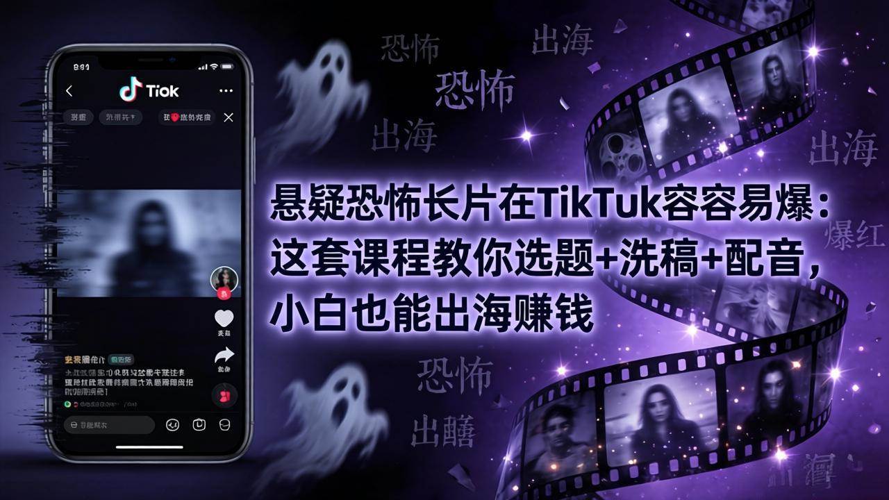 （18220期）悬疑恐怖长片在TikTok最容易爆：这套课程教你选题+洗稿+配音，小白也能出海赚钱-优优云网创