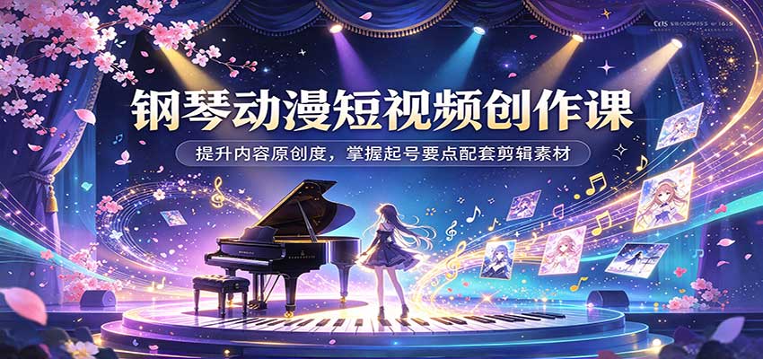 钢琴动漫短视频创作课：提升内容原创度，掌握起号要点配套剪辑素材-优优云网创