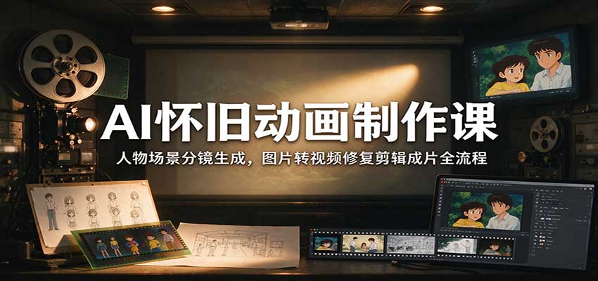 AI怀旧动画制作课：人物场景分镜生成，图片转视频修复剪辑成片全流程-优优云网创