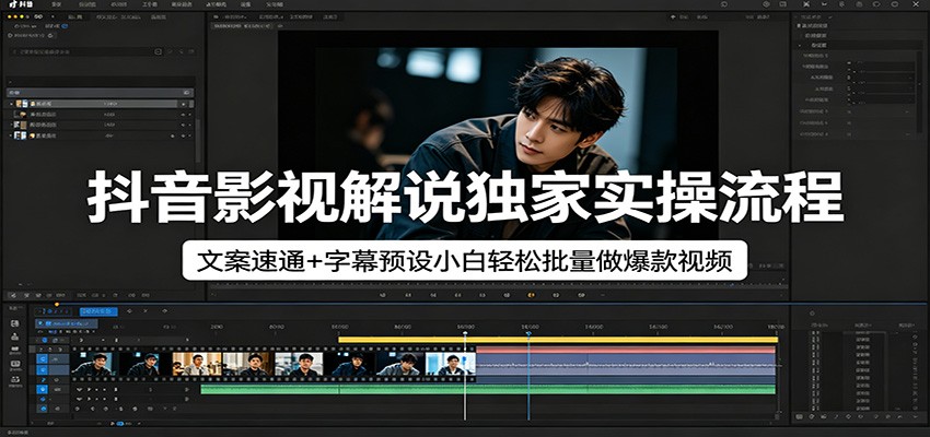 抖音影视解说独家实操流程，文案速通+字幕预设小白轻松批量做爆款视频-优优云网创