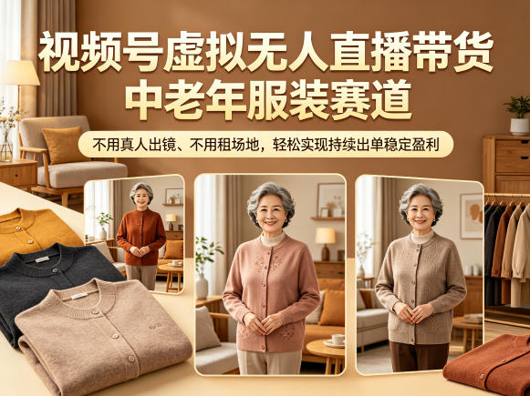视频号虚拟无人直播带货中老年服装赛道,不用真人出镜、不用租场地,轻松实现持续出单稳定盈利-优优云网创