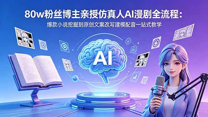 (18581期)80w粉丝博主亲授仿真人AI漫剧全流程:爆款小说挖掘到原创文案改写建模配音一站式教学-优优云网创