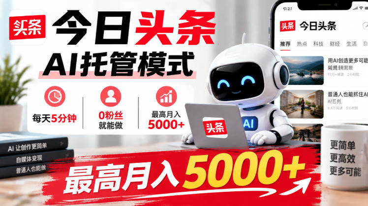 今日头条AI托管模式，每天5分钟，0粉丝就能做，最高月入5000+【揭秘】-优优云网创
