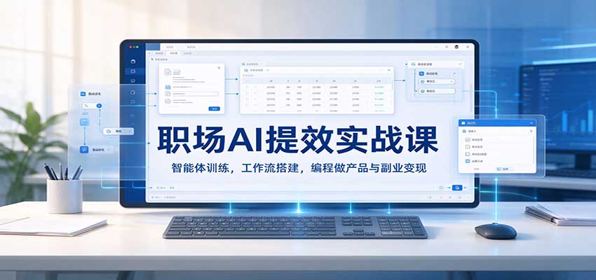职场AI提效实战课：智能体训练，工作流搭建，编程做产品与副业变现-优优云网创