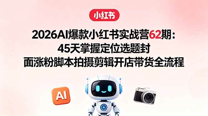 (18606期)2026AI爆款小红书实战营62期:45天掌握定位选题封面涨粉脚本拍摄剪辑开店带货全流程-优优云网创