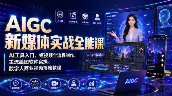 AIGC新媒体实战全能课｜AI工具入门、短视频全流程制作、主流绘图软件实操、数字人商业视频落地教程-优优云网创