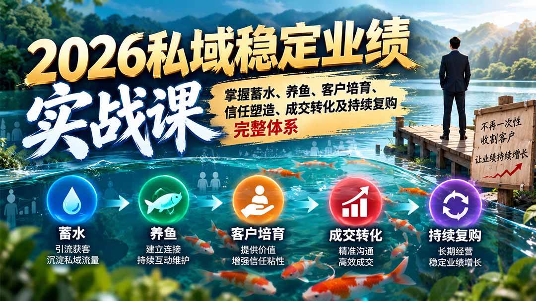 （20710期）2026私域稳定业绩实战课：掌握蓄水、养鱼、客户培育、信任塑造、成交转化及持续复购完整体系-优优云网创
