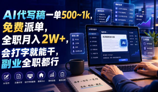 AI代写稿一单500~1k，免费派单，全职月入2W+，会打字就能干，副业全职都行【揭秘】-优优云网创