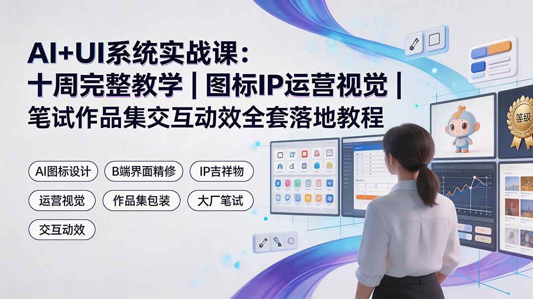 (19378期)AI+UI系统实战课:十周完整教学|图标IP运营视觉|笔试作品集交互动效全套落地教程-优优云网创