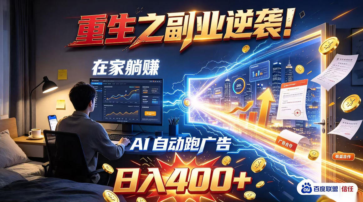 重生之副业逆袭！在家躺赚AI自动跑广告日入400+，无需人工操作【揭秘】-优优云网创