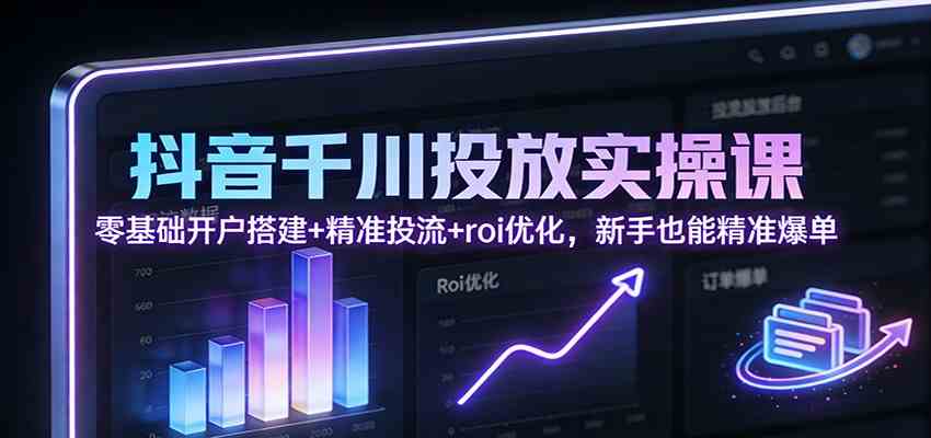 抖音千川投放实操课:零基础开户搭建+精准投流+roi优化,新手也能精准爆单-优优云网创