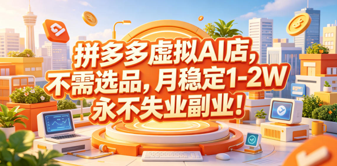 拼多多虚拟AI店，不需选品，月稳定1-2W，永不失业副业！【揭秘】-优优云网创