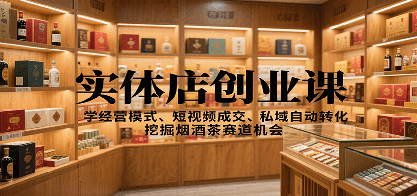 实体店创业课：学经营模式、短视频成交、私域自动转化，挖掘烟酒茶赛道机会-优优云网创