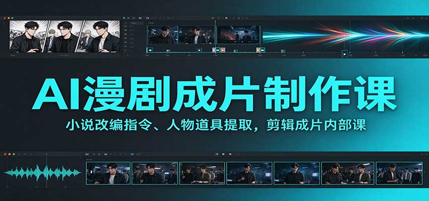 AI漫剧成片制作课：小说改编指令、人物道具提取，剪辑成片全流程-优优云网创