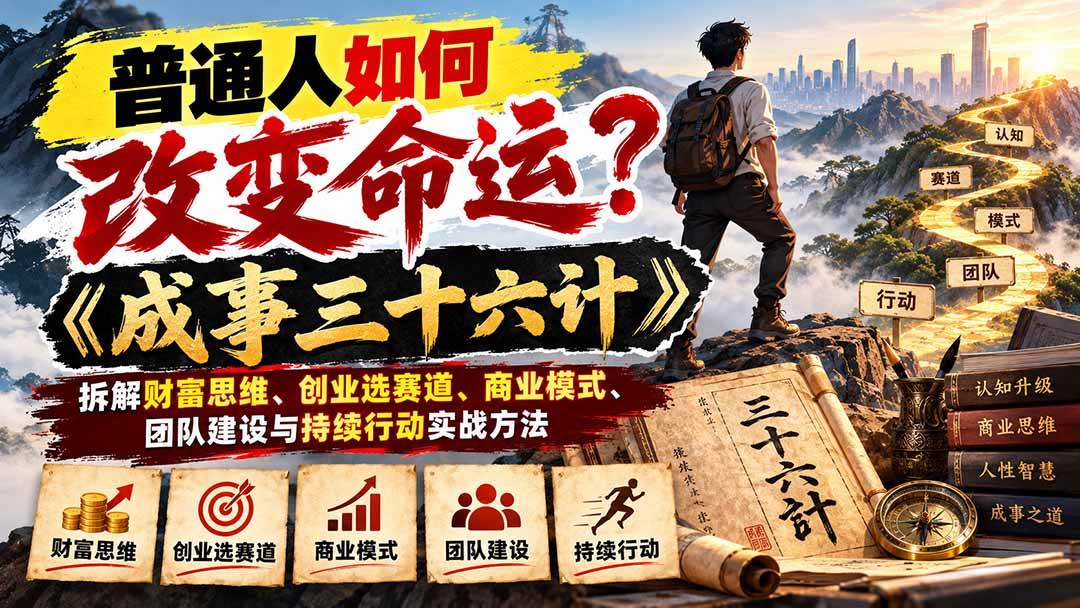 （21130期）普通人如何改变命运？《成事三十六计》拆解财富思维、创业选赛道、商业模式、团队建设与持续行动实战方法-优优云网创