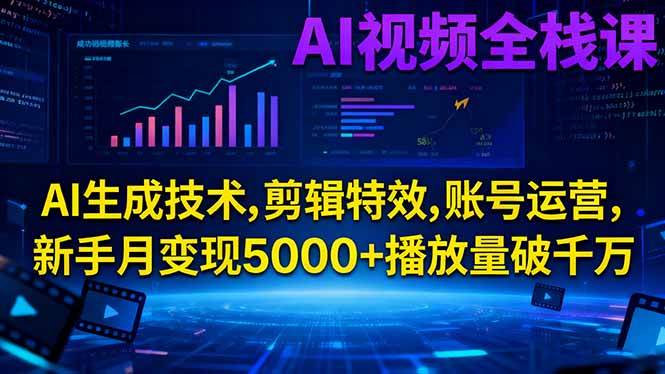 （16603期）AI视频全栈课:AI生成技术,剪辑特效,账号运营,新手月变现5000+播放量破千万-优优云网创