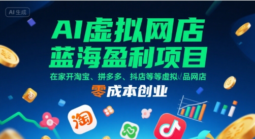 AI虚拟网店蓝海盈利项目，在家开淘宝、拼多多、抖店等虚拟品网店，零成本创业-优优云网创